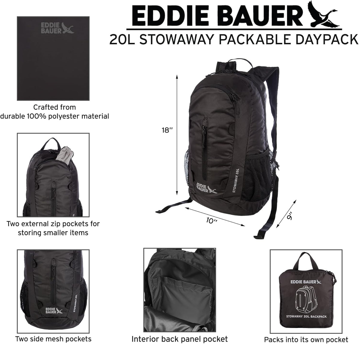Stowaway Packable Backpack | Travel | Outdoor | Lightweight | Foldable | Durable | Ripstop Polyester | 30L - Dark Forest