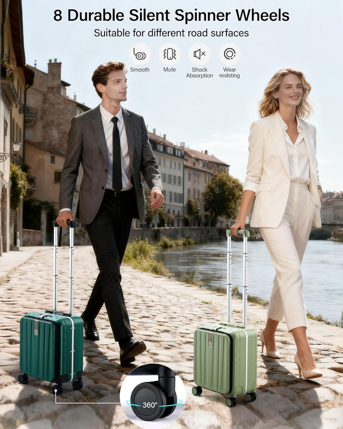 16 Inch Underseat Carry On Luggage with Wheels,Small Hard Shell Suitcases for Weekender,Top Opening Lightweight Travel Luggage Suitcase for Womem Men,Ivory White.