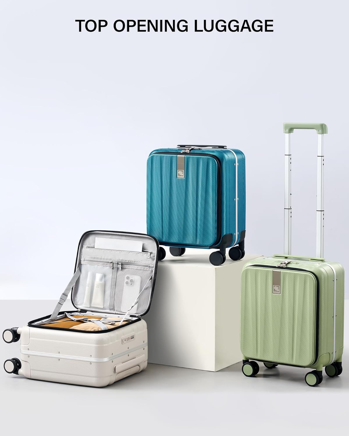 16 Inch Underseat Carry On Luggage with Wheels,Small Hard Shell Suitcases for Weekender,Top Opening Lightweight Travel Luggage Suitcase for Womem Men,Ivory White.