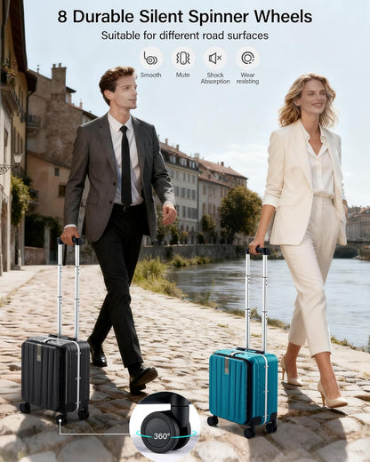 16 Inch Underseat Carry On Luggage with Wheels,Small Hard Shell Suitcases for Weekender,Top Opening Lightweight Travel Luggage Suitcase for Womem Men,Ivory White.
