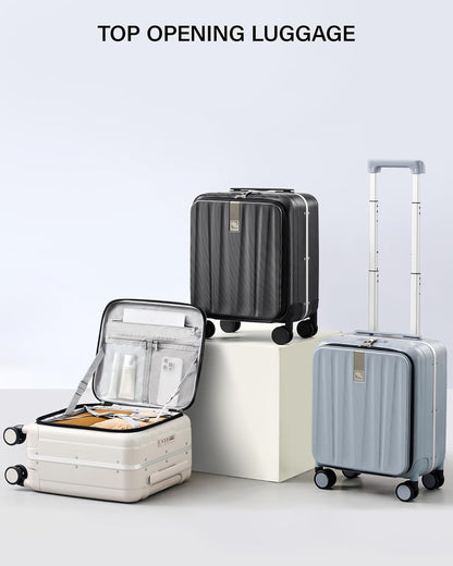 16 Inch Underseat Carry On Luggage with Wheels,Small Hard Shell Suitcases for Weekender,Top Opening Lightweight Travel Luggage Suitcase for Womem Men,Ivory White.