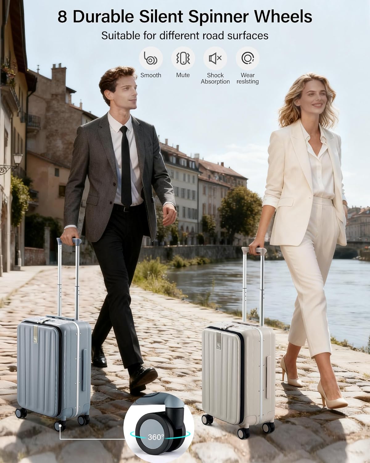 16 Inch Underseat Carry On Luggage with Wheels,Small Hard Shell Suitcases for Weekender,Top Opening Lightweight Travel Luggage Suitcase for Womem Men,Ivory White.