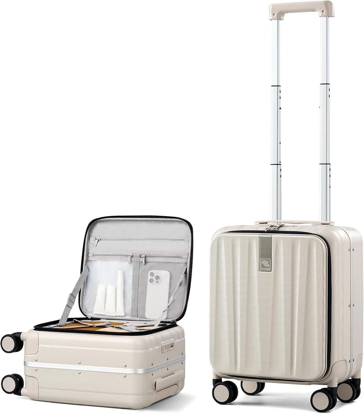 16 Inch Underseat Carry On Luggage with Wheels,Small Hard Shell Suitcases for Weekender,Top Opening Lightweight Travel Luggage Suitcase for Womem Men,Ivory White.