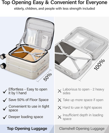 16 Inch Underseat Carry On Luggage with Wheels,Small Hard Shell Suitcases for Weekender,Top Opening Lightweight Travel Luggage Suitcase for Womem Men,Ivory White.
