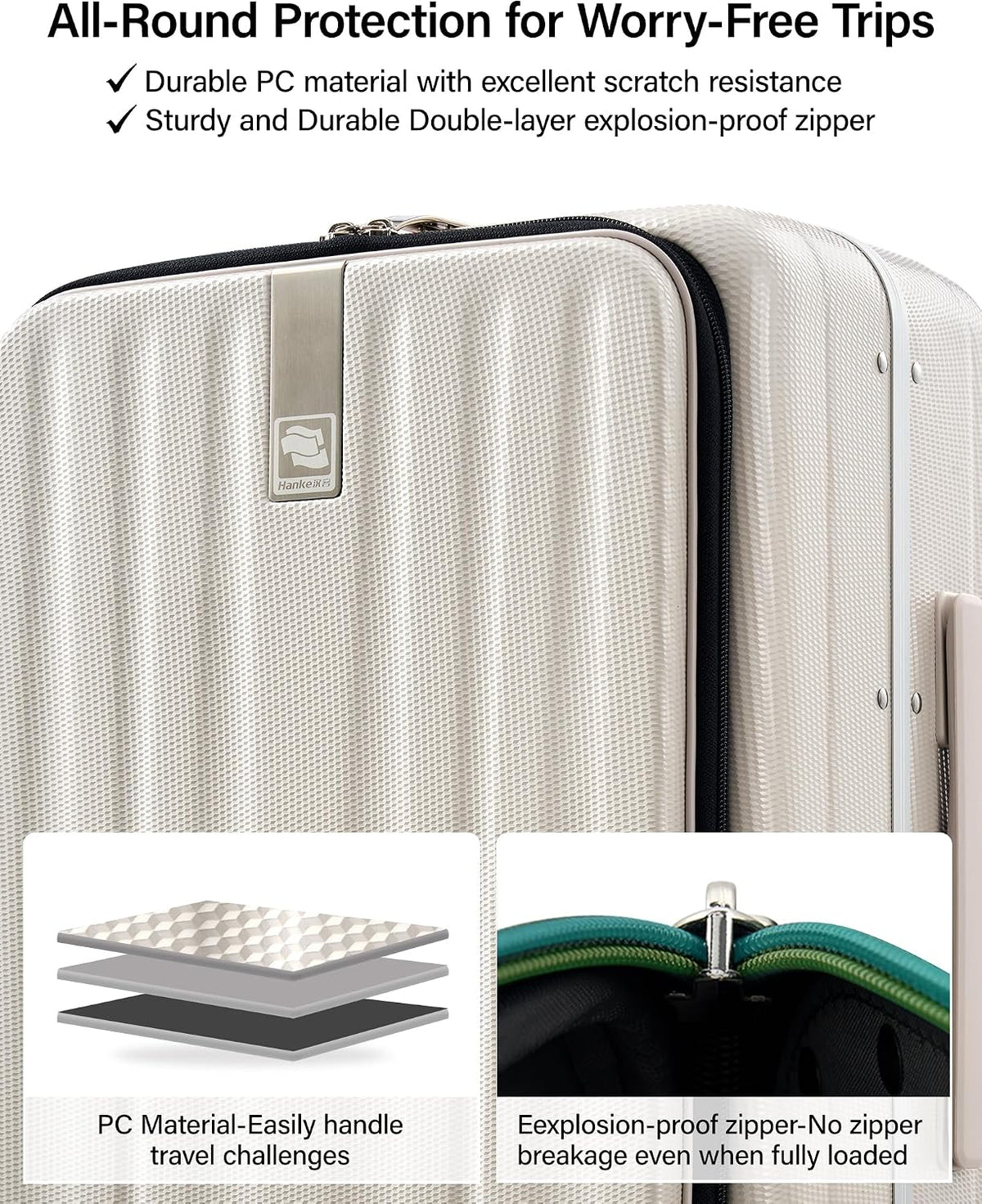 16 Inch Underseat Carry On Luggage with Wheels,Small Hard Shell Suitcases for Weekender,Top Opening Lightweight Travel Luggage Suitcase for Womem Men,Ivory White.