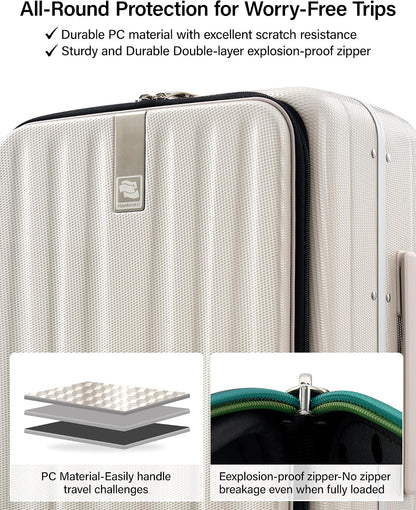 16 Inch Underseat Carry On Luggage with Wheels,Small Hard Shell Suitcases for Weekender,Top Opening Lightweight Travel Luggage Suitcase for Womem Men,Ivory White.