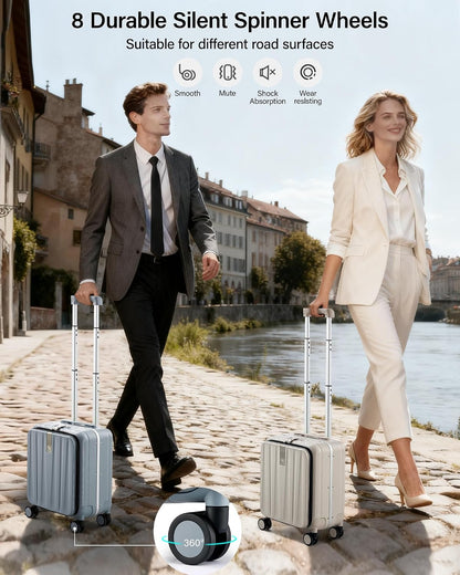 16 Inch Underseat Carry On Luggage with Wheels,Small Hard Shell Suitcases for Weekender,Top Opening Lightweight Travel Luggage Suitcase for Womem Men,Ivory White.