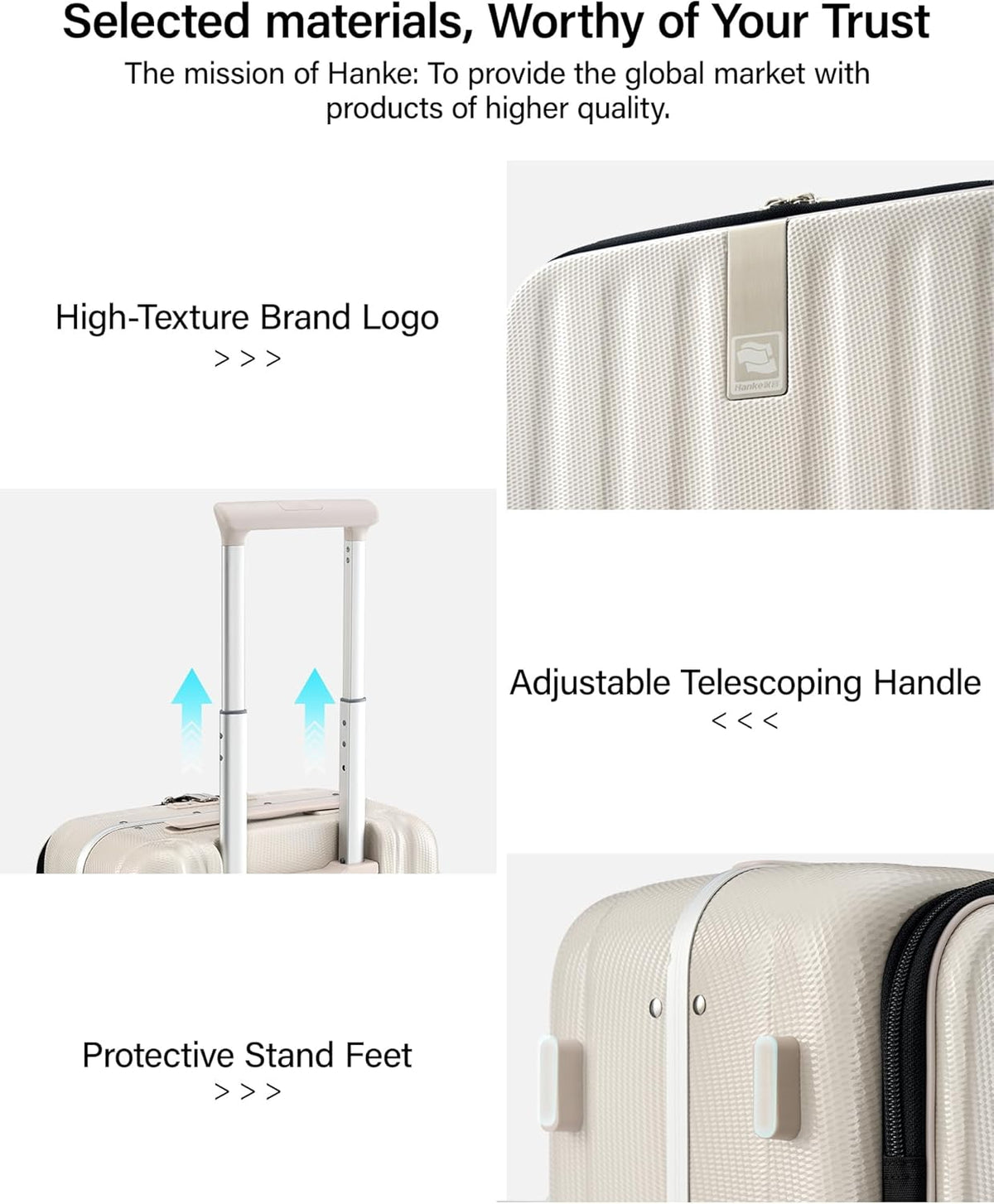 16 Inch Underseat Carry On Luggage with Wheels,Small Hard Shell Suitcases for Weekender,Top Opening Lightweight Travel Luggage Suitcase for Womem Men,Ivory White.