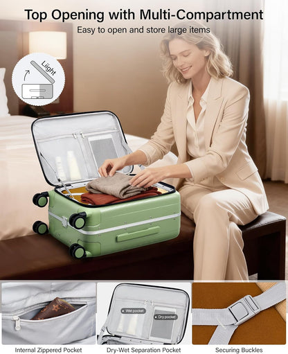 16 Inch Underseat Carry On Luggage with Wheels,Small Hard Shell Suitcases for Weekender,Top Opening Lightweight Travel Luggage Suitcase for Womem Men,Ivory White.