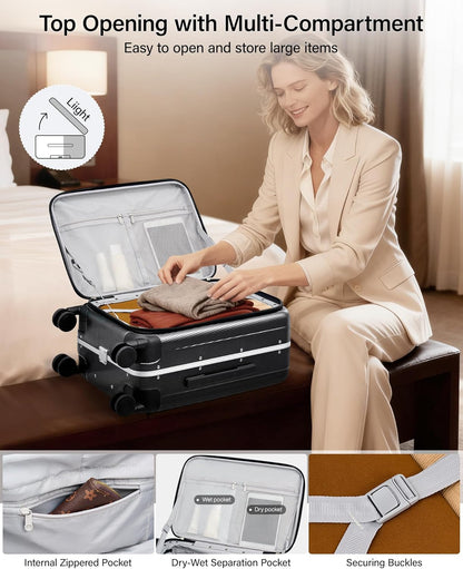 16 Inch Underseat Carry On Luggage with Wheels,Small Hard Shell Suitcases for Weekender,Top Opening Lightweight Travel Luggage Suitcase for Womem Men,Ivory White.