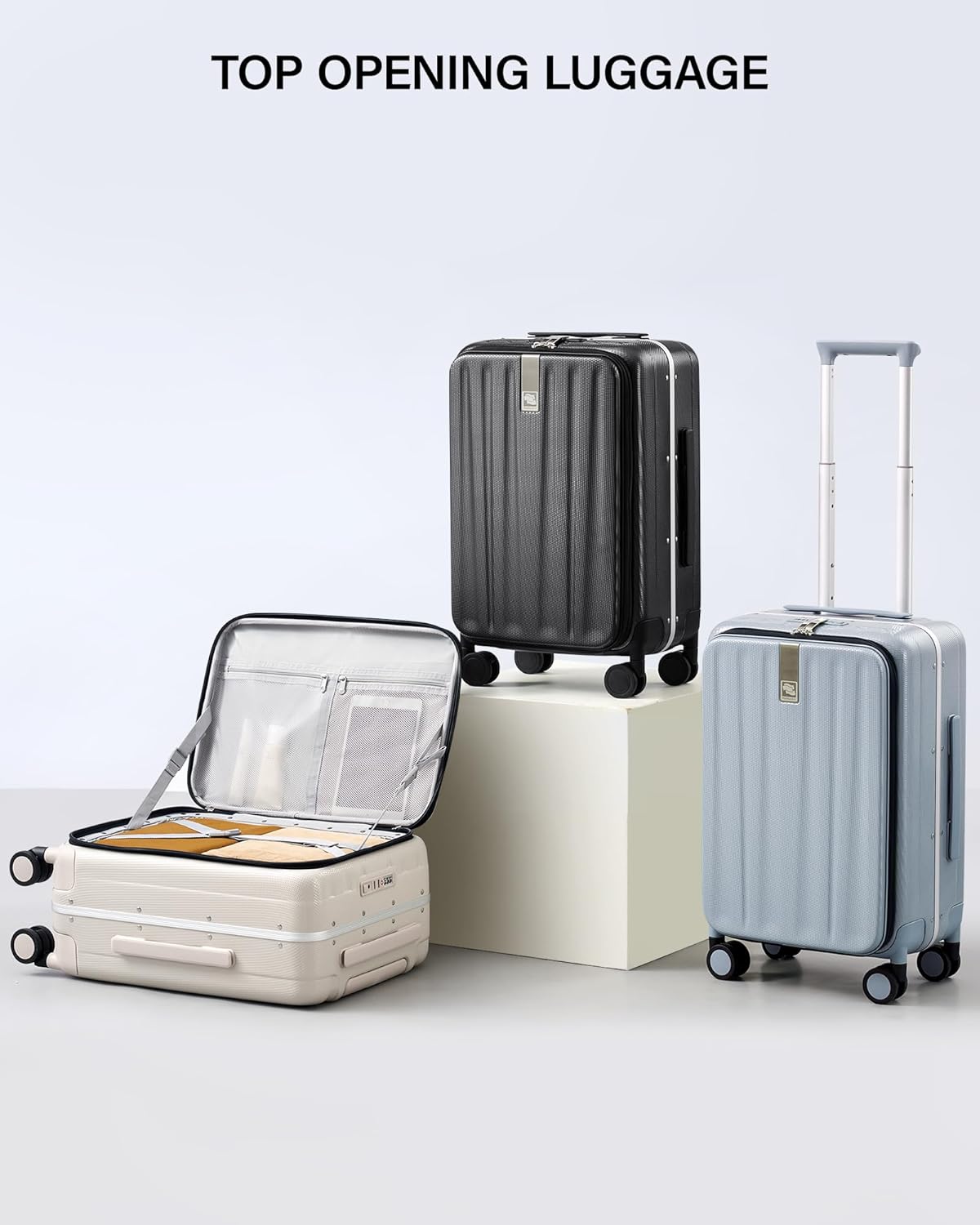 16 Inch Underseat Carry On Luggage with Wheels,Small Hard Shell Suitcases for Weekender,Top Opening Lightweight Travel Luggage Suitcase for Womem Men,Ivory White.