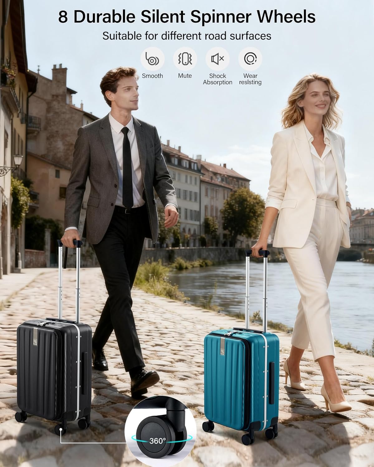 16 Inch Underseat Carry On Luggage with Wheels,Small Hard Shell Suitcases for Weekender,Top Opening Lightweight Travel Luggage Suitcase for Womem Men,Ivory White.
