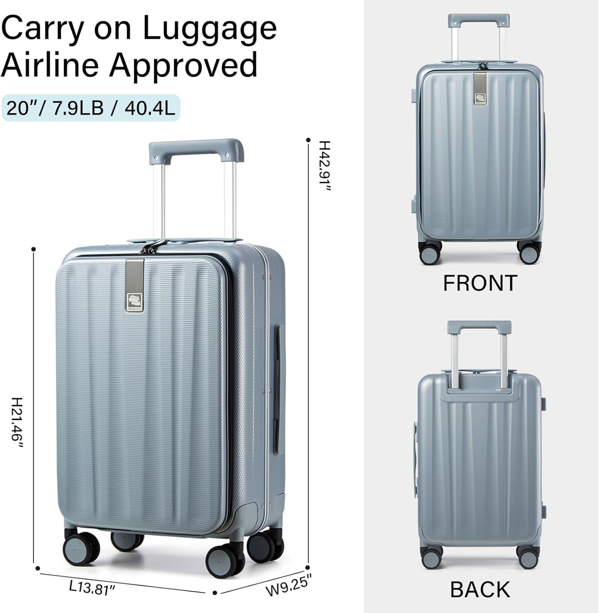 16 Inch Underseat Carry On Luggage with Wheels,Small Hard Shell Suitcases for Weekender,Top Opening Lightweight Travel Luggage Suitcase for Womem Men,Ivory White.