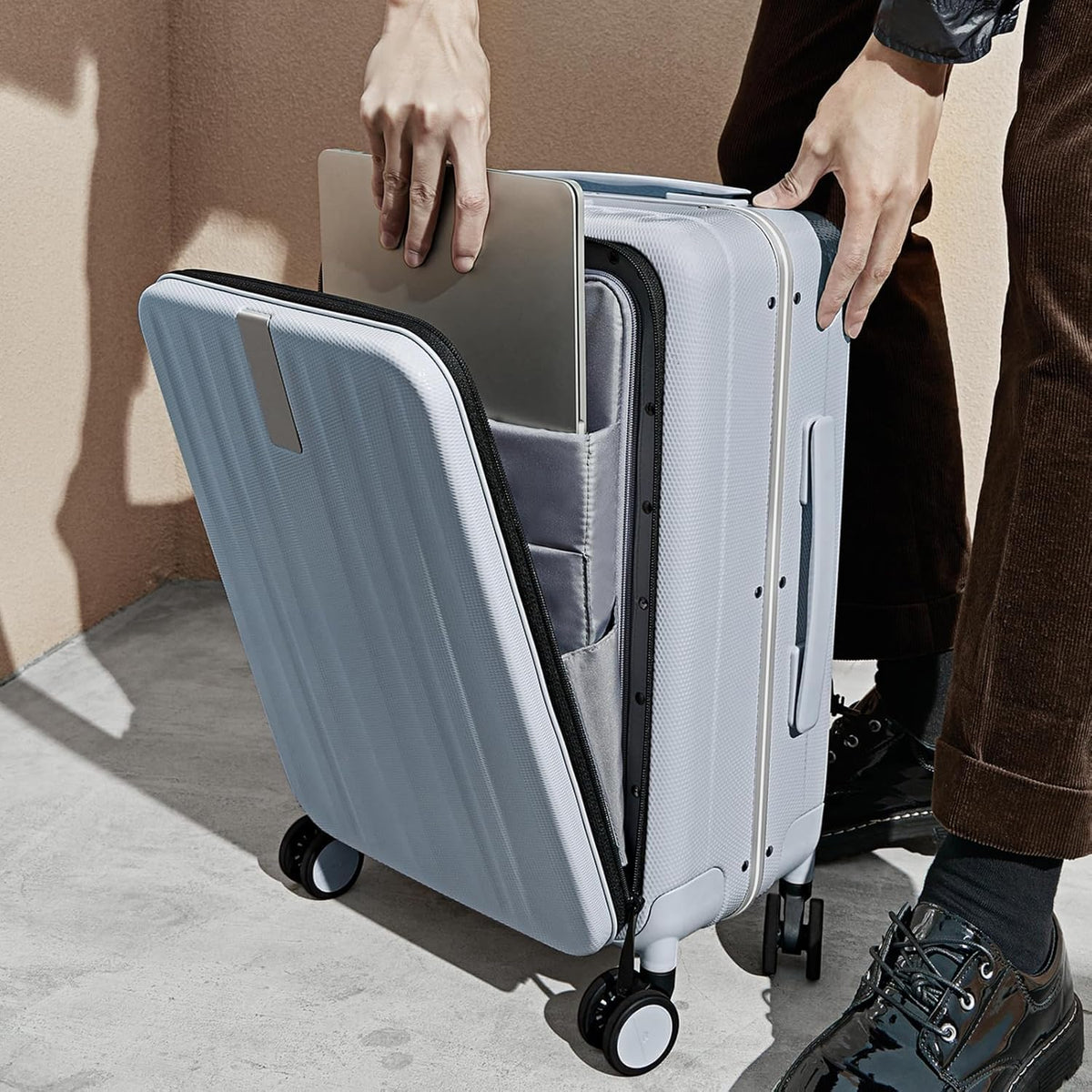 16 Inch Underseat Carry On Luggage with Wheels,Small Hard Shell Suitcases for Weekender,Top Opening Lightweight Travel Luggage Suitcase for Womem Men,Ivory White.