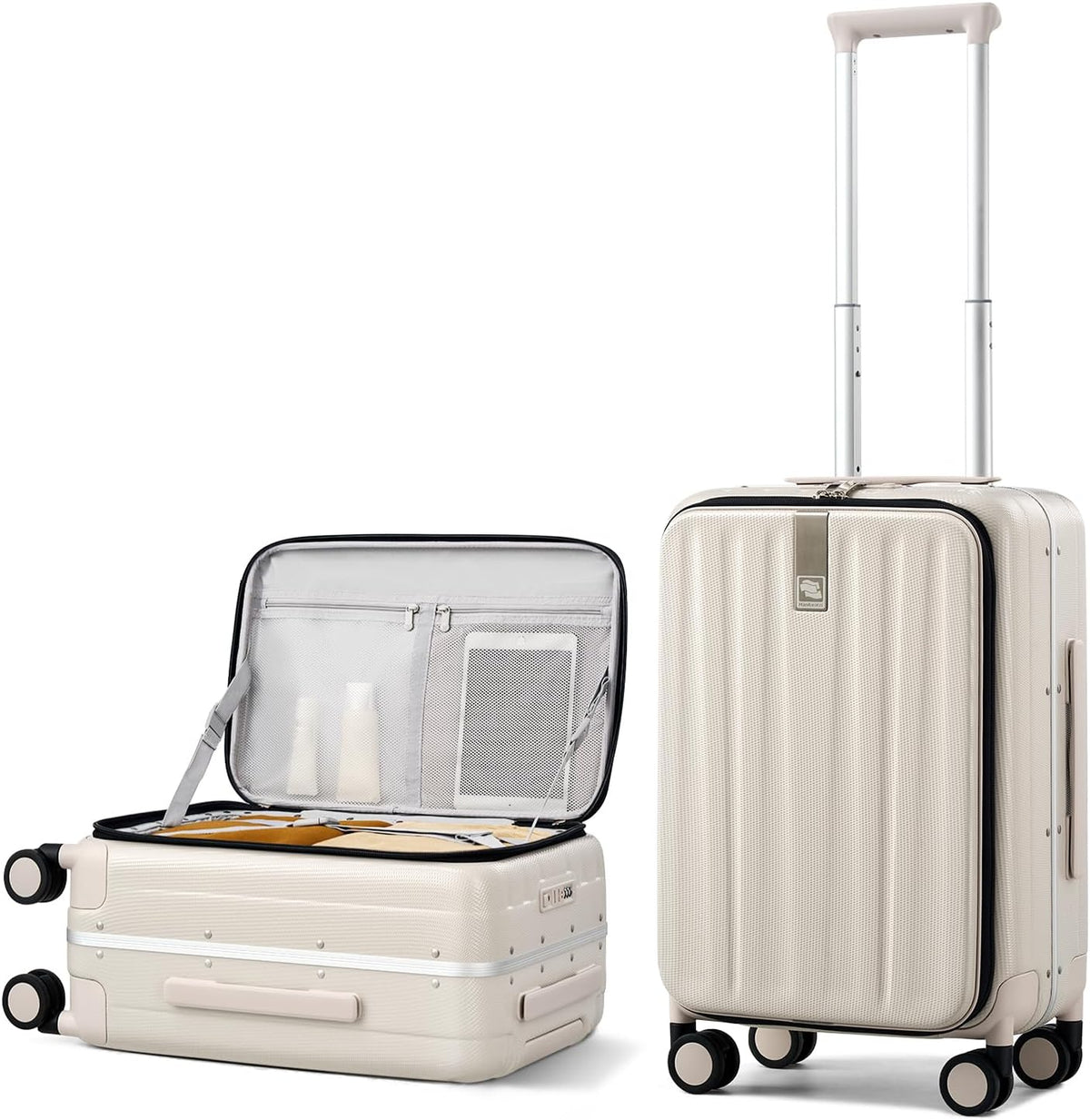 16 Inch Underseat Carry On Luggage with Wheels,Small Hard Shell Suitcases for Weekender,Top Opening Lightweight Travel Luggage Suitcase for Womem Men,Ivory White.