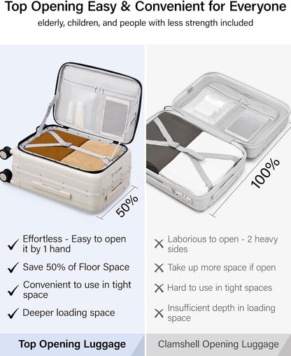 16 Inch Underseat Carry On Luggage with Wheels,Small Hard Shell Suitcases for Weekender,Top Opening Lightweight Travel Luggage Suitcase for Womem Men,Ivory White.