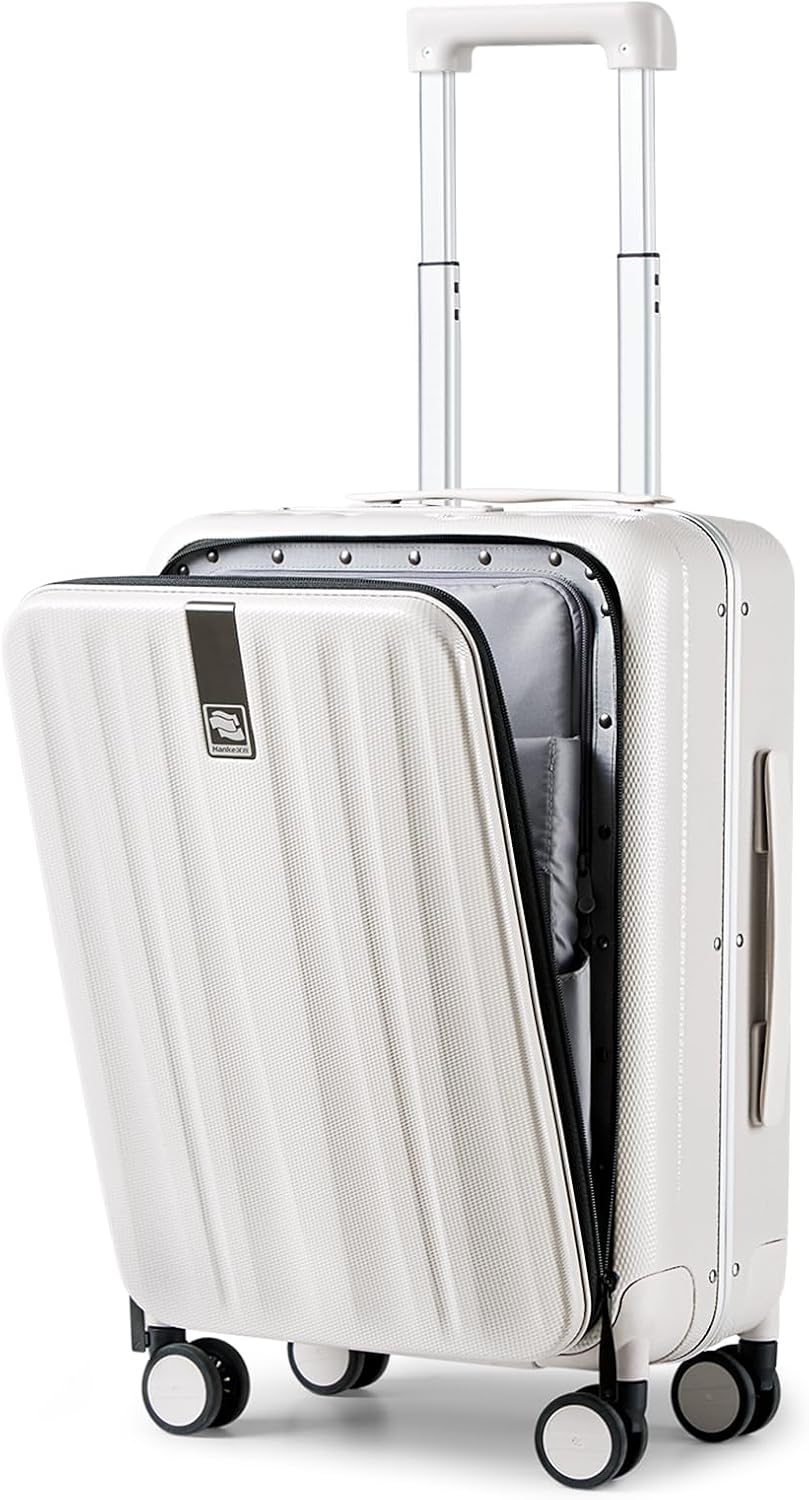 16 Inch Underseat Carry On Luggage with Wheels,Small Hard Shell Suitcases for Weekender,Top Opening Lightweight Travel Luggage Suitcase for Womem Men,Ivory White.