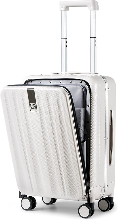 16 Inch Underseat Carry On Luggage with Wheels,Small Hard Shell Suitcases for Weekender,Top Opening Lightweight Travel Luggage Suitcase for Womem Men,Ivory White.