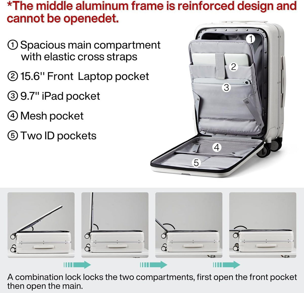 16 Inch Underseat Carry On Luggage with Wheels,Small Hard Shell Suitcases for Weekender,Top Opening Lightweight Travel Luggage Suitcase for Womem Men,Ivory White.