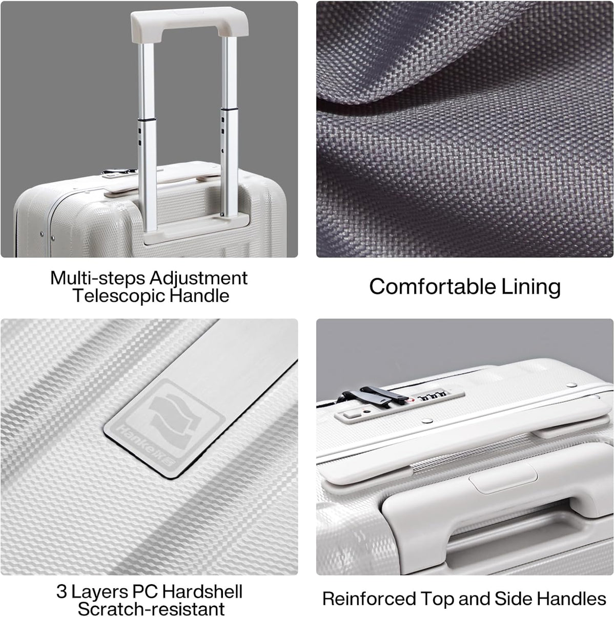 16 Inch Underseat Carry On Luggage with Wheels,Small Hard Shell Suitcases for Weekender,Top Opening Lightweight Travel Luggage Suitcase for Womem Men,Ivory White.