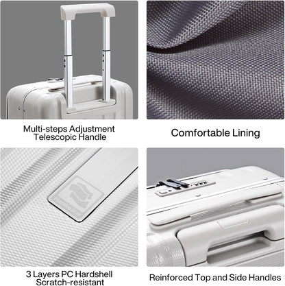16 Inch Underseat Carry On Luggage with Wheels,Small Hard Shell Suitcases for Weekender,Top Opening Lightweight Travel Luggage Suitcase for Womem Men,Ivory White.