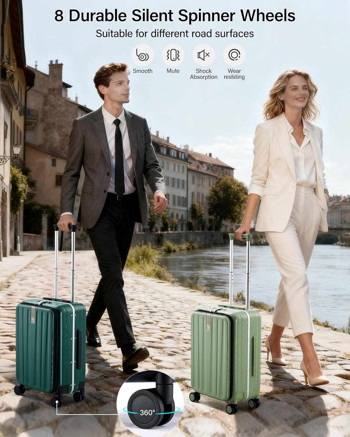 16 Inch Underseat Carry On Luggage with Wheels,Small Hard Shell Suitcases for Weekender,Top Opening Lightweight Travel Luggage Suitcase for Womem Men,Ivory White.