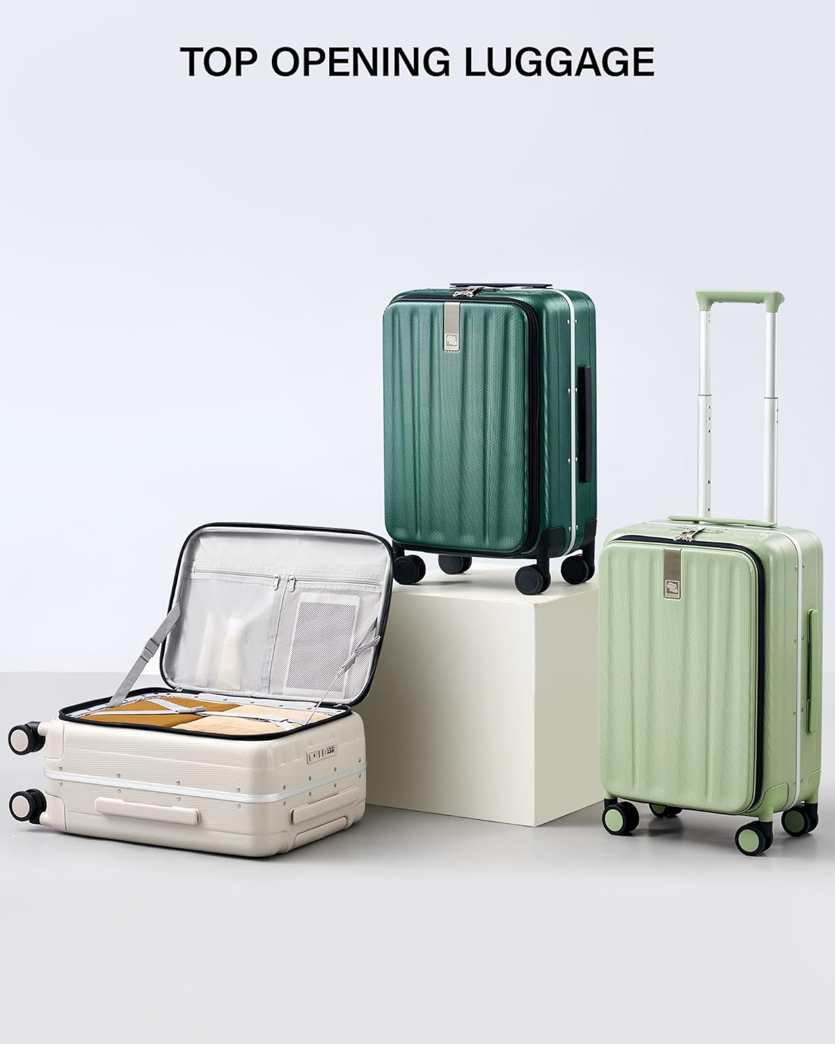 16 Inch Underseat Carry On Luggage with Wheels,Small Hard Shell Suitcases for Weekender,Top Opening Lightweight Travel Luggage Suitcase for Womem Men,Ivory White.
