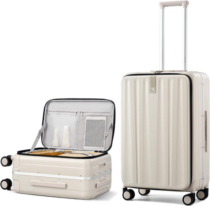16 Inch Underseat Carry On Luggage with Wheels,Small Hard Shell Suitcases for Weekender,Top Opening Lightweight Travel Luggage Suitcase for Womem Men,Ivory White.