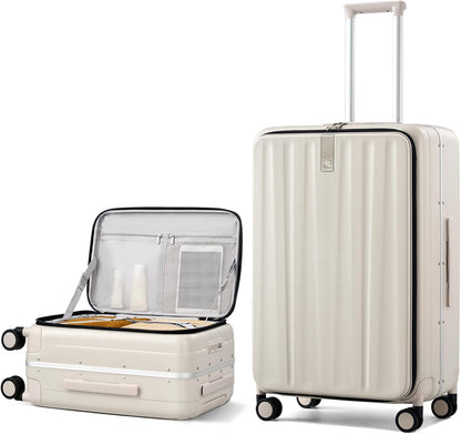 16 Inch Underseat Carry On Luggage with Wheels,Small Hard Shell Suitcases for Weekender,Top Opening Lightweight Travel Luggage Suitcase for Womem Men,Ivory White.