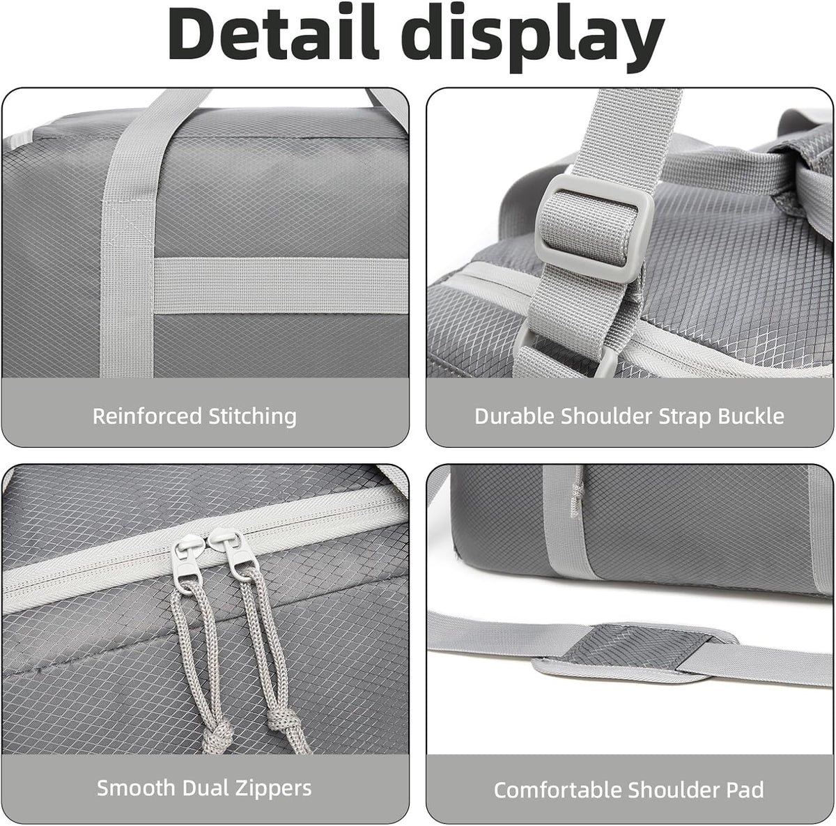 Foldable Travel Duffel Bag, 37L Lightweight Carry-on Weekender Bag with Wet Pocket, Water-Repellent Packable Hospital & Sports Bag for Overnight Trip - Black
