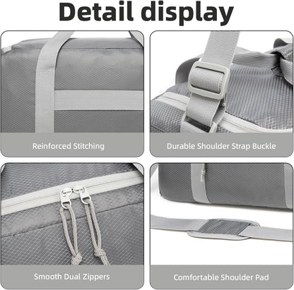 Foldable Travel Duffel Bag, 37L Lightweight Carry-on Weekender Bag with Wet Pocket, Water-Repellent Packable Hospital & Sports Bag for Overnight Trip - Black