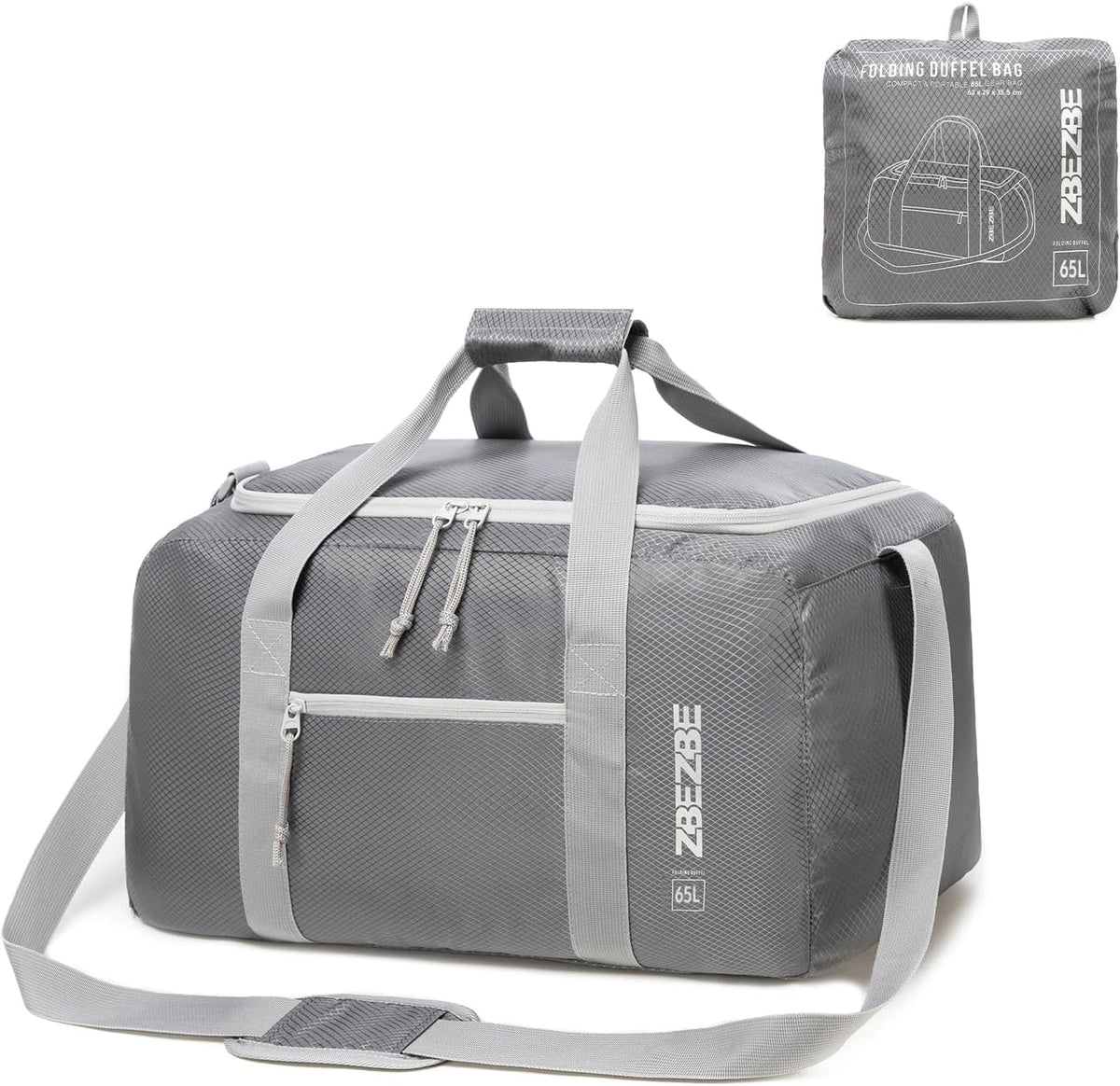 Foldable Travel Duffel Bag, 37L Lightweight Carry-on Weekender Bag with Wet Pocket, Water-Repellent Packable Hospital & Sports Bag for Overnight Trip - Black