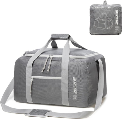 Foldable Travel Duffel Bag, 37L Lightweight Carry-on Weekender Bag with Wet Pocket, Water-Repellent Packable Hospital & Sports Bag for Overnight Trip - Black