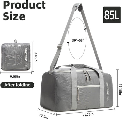 Foldable Travel Duffel Bag, 37L Lightweight Carry-on Weekender Bag with Wet Pocket, Water-Repellent Packable Hospital & Sports Bag for Overnight Trip - Black