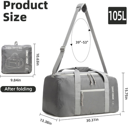 Foldable Travel Duffel Bag, 37L Lightweight Carry-on Weekender Bag with Wet Pocket, Water-Repellent Packable Hospital & Sports Bag for Overnight Trip - Black