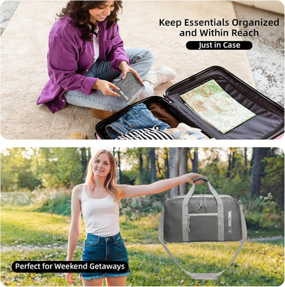 Foldable Travel Duffel Bag, 37L Lightweight Carry-on Weekender Bag with Wet Pocket, Water-Repellent Packable Hospital & Sports Bag for Overnight Trip - Black