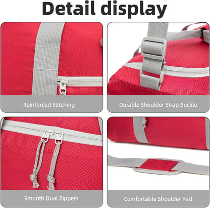 Foldable Travel Duffel Bag, 37L Lightweight Carry-on Weekender Bag with Wet Pocket, Water-Repellent Packable Hospital & Sports Bag for Overnight Trip - Black