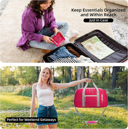 Foldable Travel Duffel Bag, 37L Lightweight Carry-on Weekender Bag with Wet Pocket, Water-Repellent Packable Hospital & Sports Bag for Overnight Trip - Black