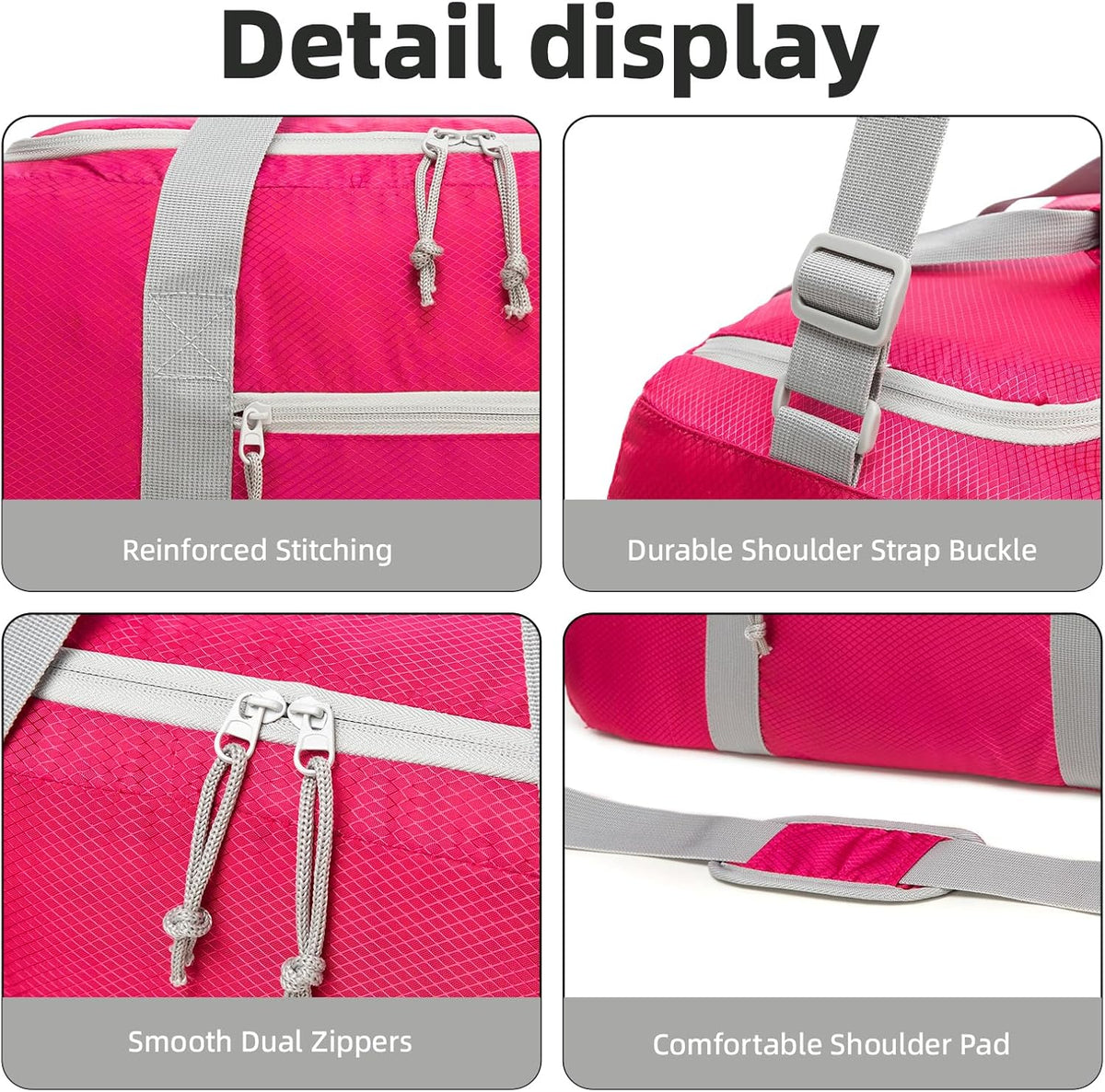 Foldable Travel Duffel Bag, 37L Lightweight Carry-on Weekender Bag with Wet Pocket, Water-Repellent Packable Hospital & Sports Bag for Overnight Trip - Black