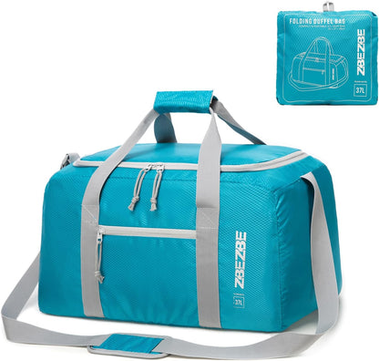 Foldable Travel Duffel Bag, 37L Lightweight Carry-on Weekender Bag with Wet Pocket, Water-Repellent Packable Hospital & Sports Bag for Overnight Trip - Black