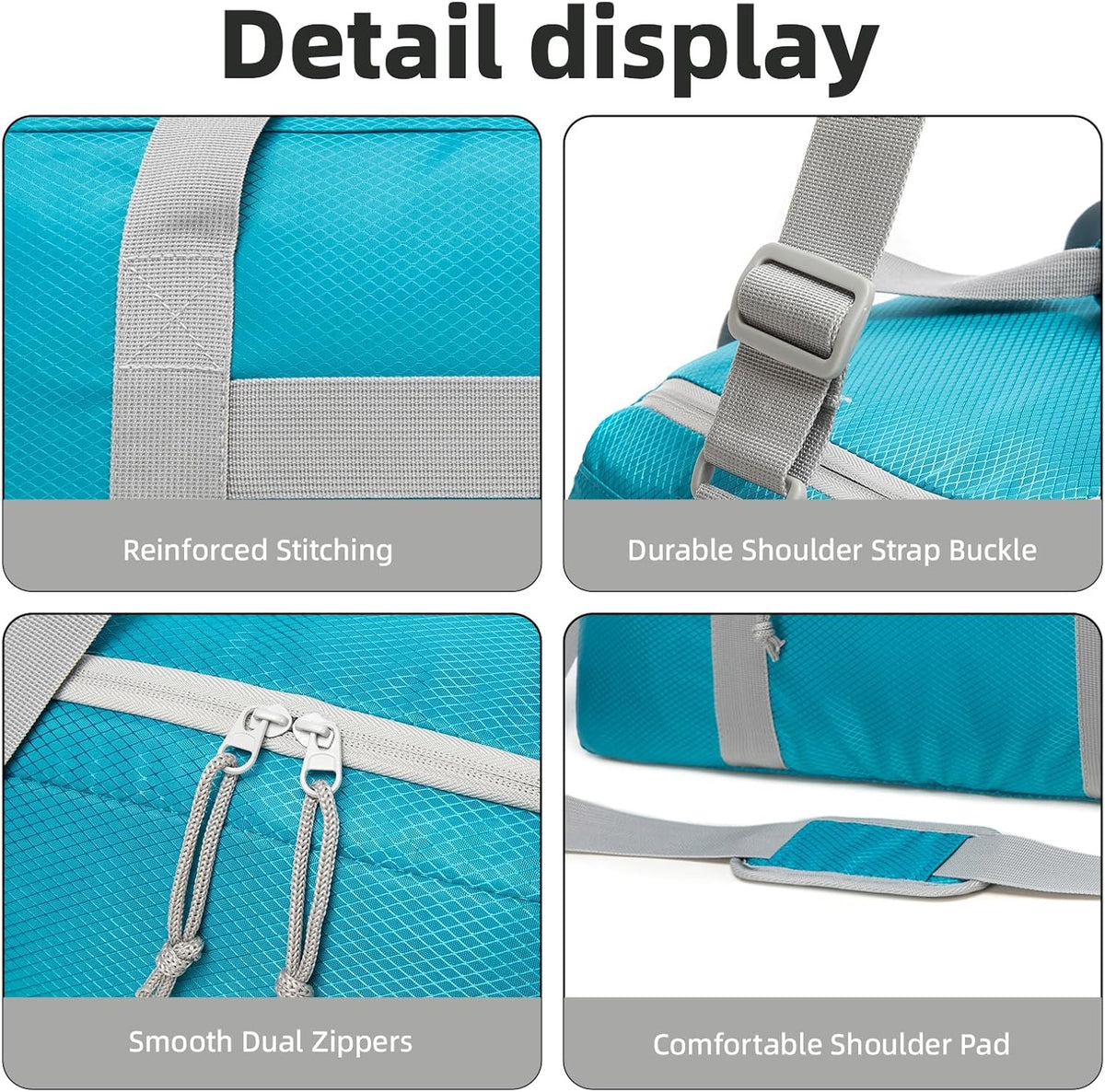 Foldable Travel Duffel Bag, 37L Lightweight Carry-on Weekender Bag with Wet Pocket, Water-Repellent Packable Hospital & Sports Bag for Overnight Trip - Black