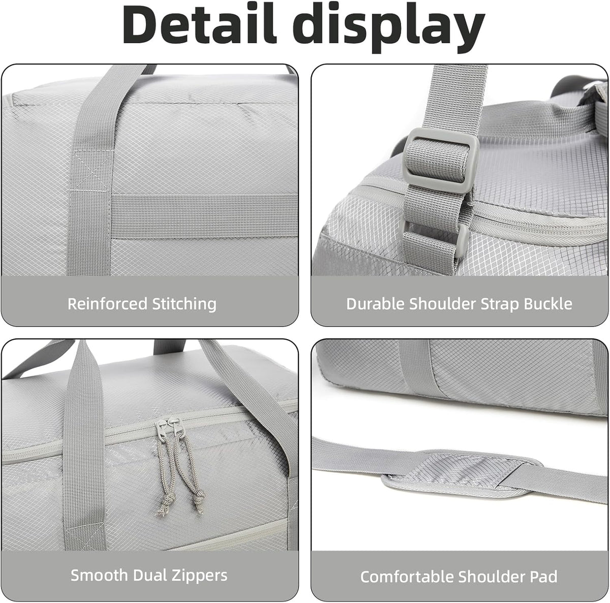 Foldable Travel Duffel Bag, 37L Lightweight Carry-on Weekender Bag with Wet Pocket, Water-Repellent Packable Hospital & Sports Bag for Overnight Trip - Black