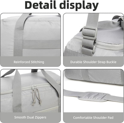 Foldable Travel Duffel Bag, 37L Lightweight Carry-on Weekender Bag with Wet Pocket, Water-Repellent Packable Hospital & Sports Bag for Overnight Trip - Black