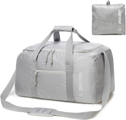 Foldable Travel Duffel Bag, 37L Lightweight Carry-on Weekender Bag with Wet Pocket, Water-Repellent Packable Hospital & Sports Bag for Overnight Trip - Black