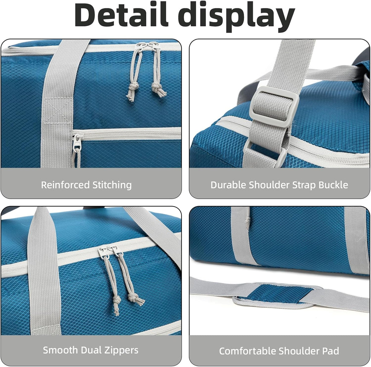 Foldable Travel Duffel Bag, 37L Lightweight Carry-on Weekender Bag with Wet Pocket, Water-Repellent Packable Hospital & Sports Bag for Overnight Trip - Black