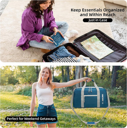 Foldable Travel Duffel Bag, 37L Lightweight Carry-on Weekender Bag with Wet Pocket, Water-Repellent Packable Hospital & Sports Bag for Overnight Trip - Black