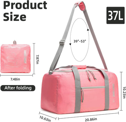 Foldable Travel Duffel Bag, 37L Lightweight Carry-on Weekender Bag with Wet Pocket, Water-Repellent Packable Hospital & Sports Bag for Overnight Trip - Black