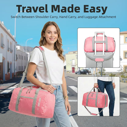 Foldable Travel Duffel Bag, 37L Lightweight Carry-on Weekender Bag with Wet Pocket, Water-Repellent Packable Hospital & Sports Bag for Overnight Trip - Black