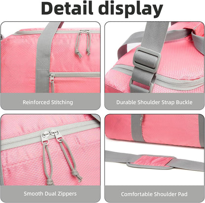 Foldable Travel Duffel Bag, 37L Lightweight Carry-on Weekender Bag with Wet Pocket, Water-Repellent Packable Hospital & Sports Bag for Overnight Trip - Black