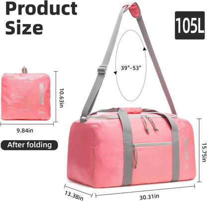 Foldable Travel Duffel Bag, 37L Lightweight Carry-on Weekender Bag with Wet Pocket, Water-Repellent Packable Hospital & Sports Bag for Overnight Trip - Black